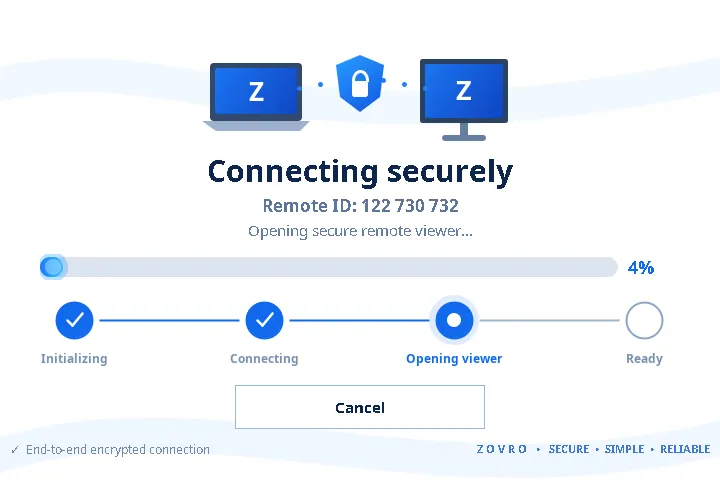 ZOVRO Remote Desktop secure connection screen